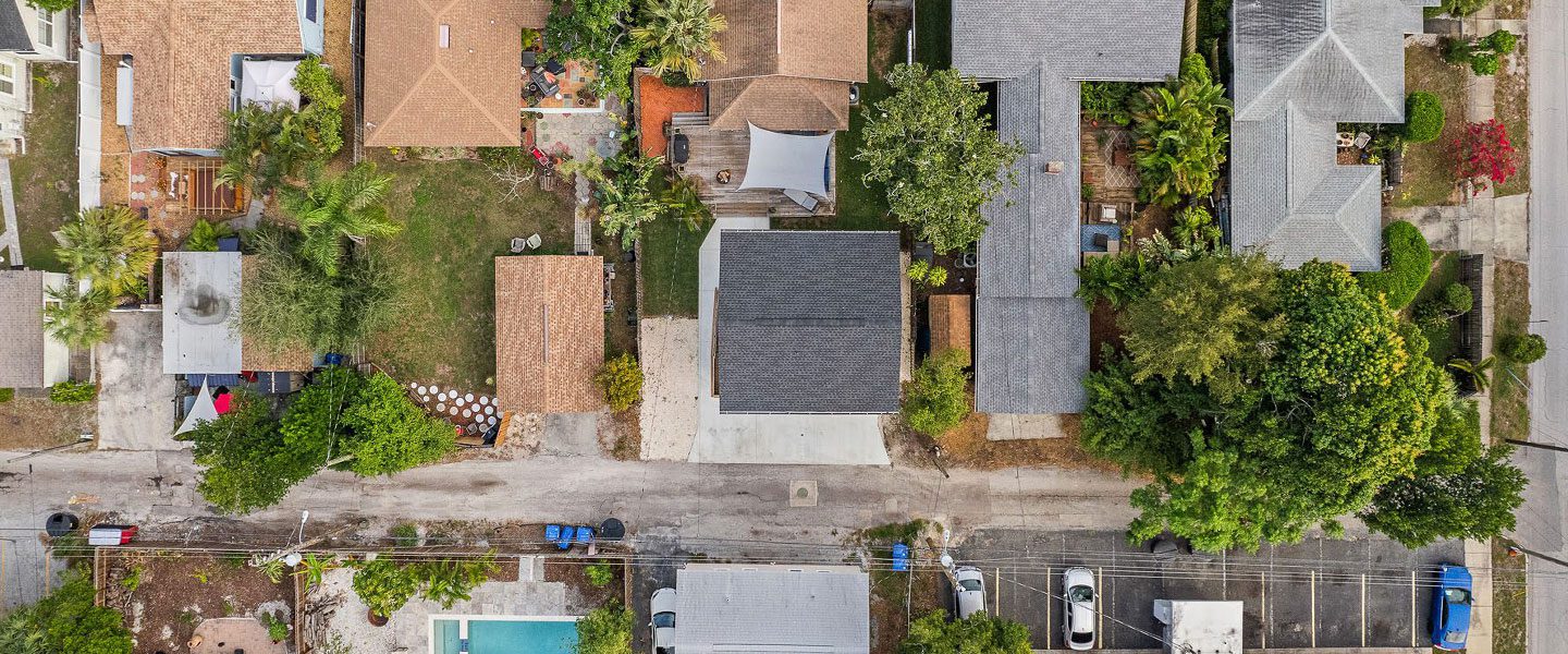 Aerial view of backyard ADU